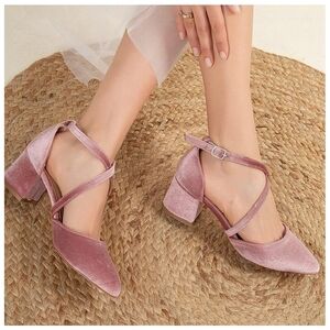 Forever‎ & Always Shoes Women's Pink Anicette Velvet Mary Jane Heels